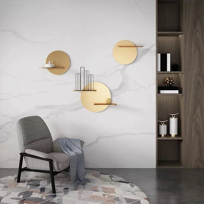 Estante de pared redondo de metal dorado DecorBites™ con ganchos