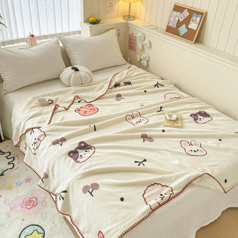 Manta de terciopelo color leche DecorBites™: Diseño bonito, cálida, multifuncional, ideal para el sofá y para viajes.