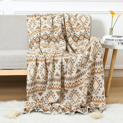DecorBites™ Bohemian Knitted Sofa Blanket: Multi-Functional Decor for Home & Travel, All Seasons