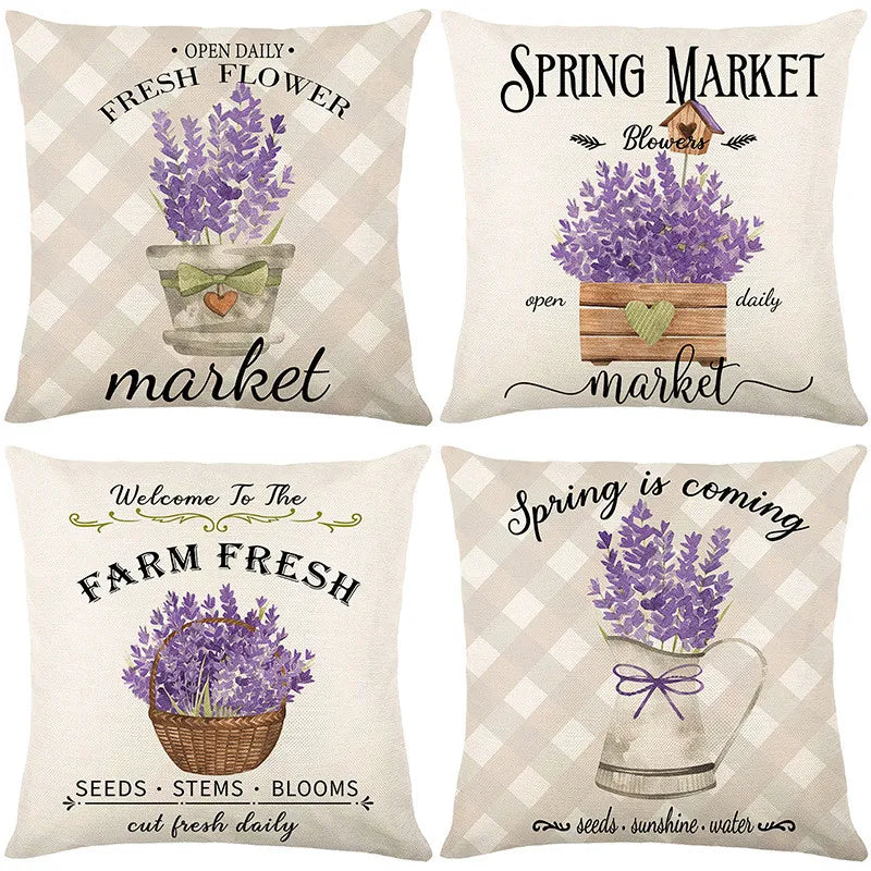 DecorBites™ Lavender Flower Linen Pillowcase for Sofa Car, Living Room Decor, Throw Pillow Case