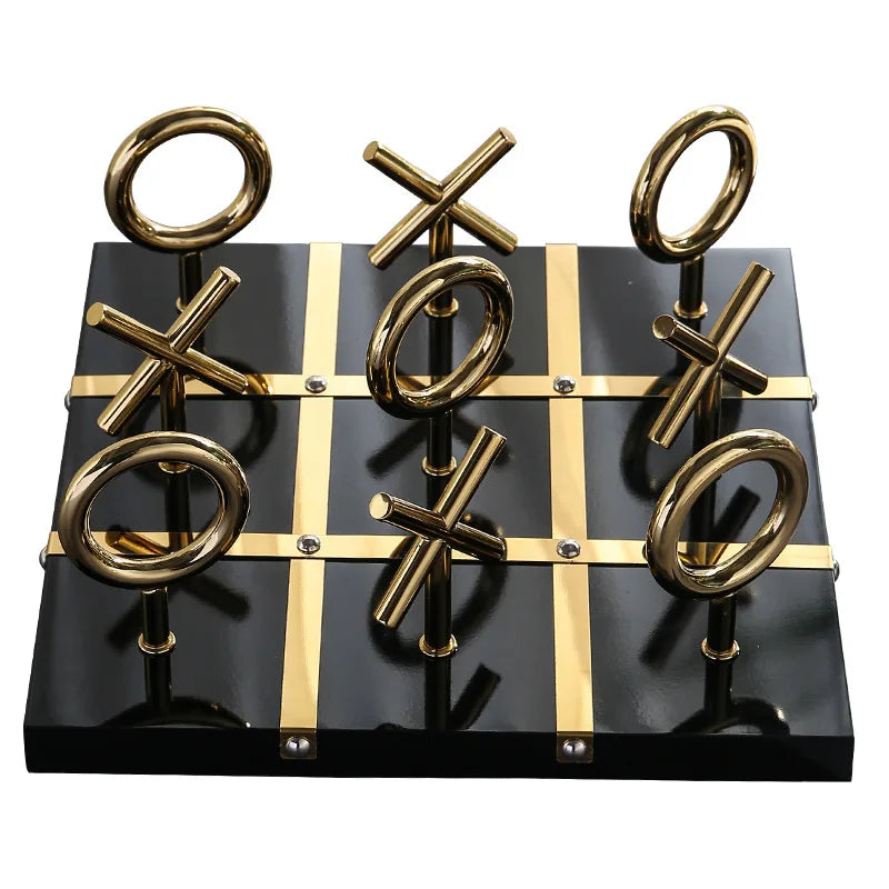 DecorBites™ Golden Chessboard Metal Handicraft Sculpture for Home Decoration