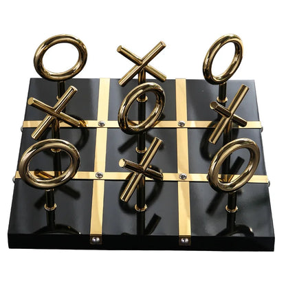DecorBites™ Golden Chessboard Metal Handicraft Sculpture for Home Decoration