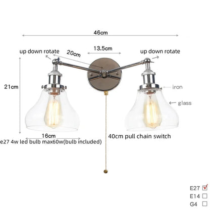 ديكوربايتس™ مصابيح حائط LED ثنائية الرأس مصنوعة من الحديد والزجاج لإضاءة درج غرفة النوم