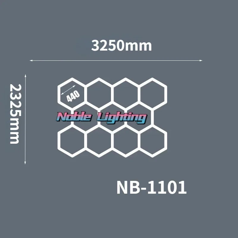 أضواء LED هندسية من DecorBites™ لصيانة السيارات في ورش العمل - تصميم ندفة الثلج متعدد الأضلاع