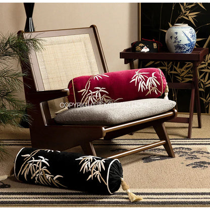 DecorBites™ Bamboo Leaves Embroidery Bolster Pillow Covers - 18x55cm