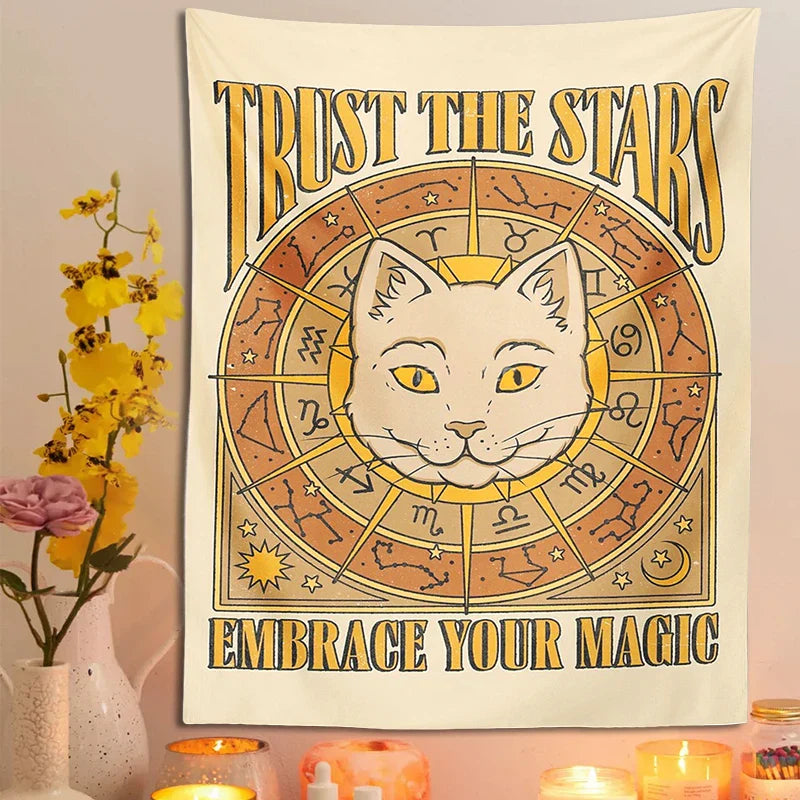 Decobites Sun Moon Cat Tarot Tapestry Wall Hanging for Home Decor