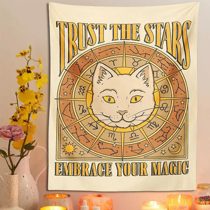 Decobites Sun Moon Cat Tarot Tapestry Wall Hanging for Home Decor