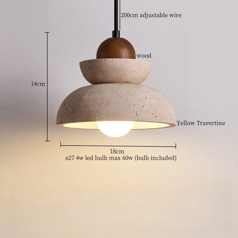 DecorBites™ LED Hanging Pendant Light Mid-Century Modern Yellow Travertine Wood Living Room
