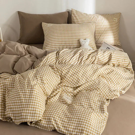 DecorBites™ Japanese Grid Print Bedding Set for All Seasons, Queen/King Size Quilt Cover