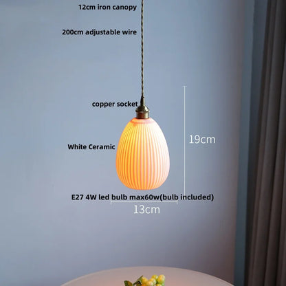 DecorBites™ Ceramic LED Pendant Lamp, Modern Nordic Design, Adjustable 2m Wire, White Finish