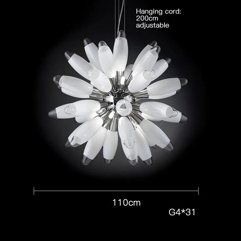 Lámpara de araña grande con pantalla de cristal y bombillas LED DecorBites™ - Herrajes cromados o dorados