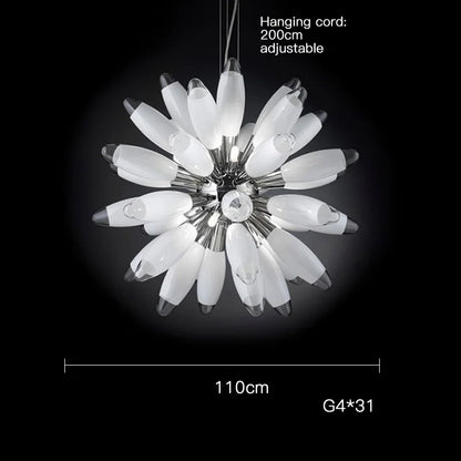 Lámpara de araña grande con pantalla de cristal y bombillas LED DecorBites™ - Herrajes cromados o dorados