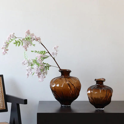 DecorBites™ Brown Wavy Grain Glass Vase Terrarium Flower Home Decor Bottle