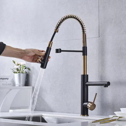 DecorBites™ Brushed Gold Kitchen Faucet with Pull Down Spring Spout for Hot Cold Water
