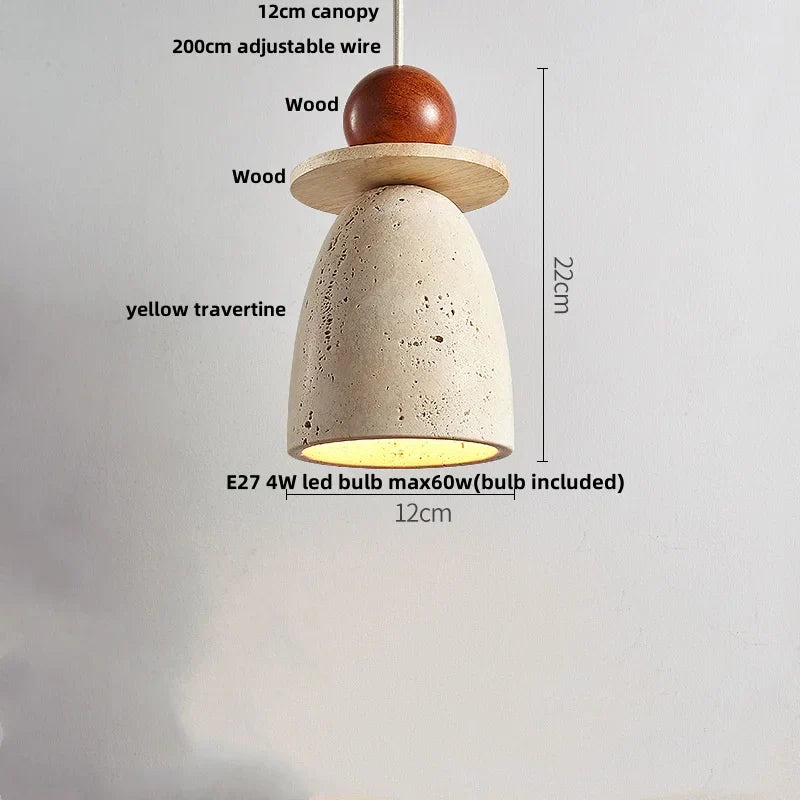 Lámpara colgante LED DecorBites™ con bola de cristal para sala de estar o comedor, con detalles en madera natural y piedra.