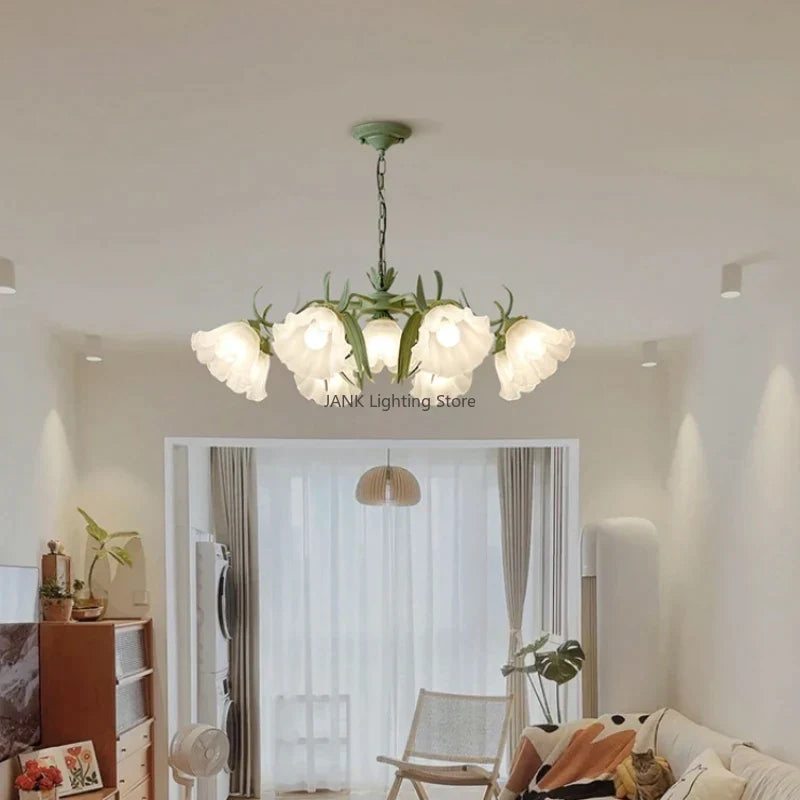Decorbites™ Grüne Blume Deckenleuchter: Elegante Eisenkunst-Pendelleuchte für Wohnzimmer, Schlafzimmer, Villa
