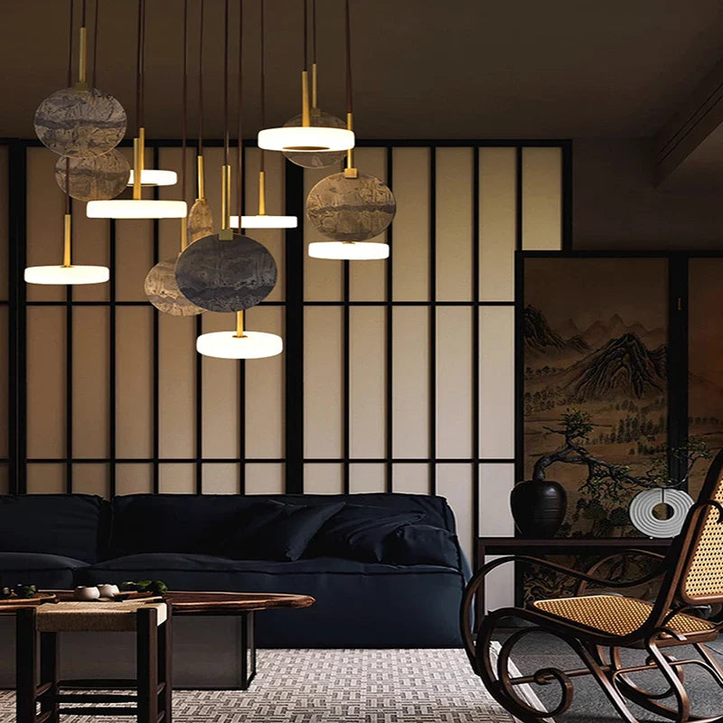 DecorBites™ Deco Wood & Marble LED Chandelier for Dinning Room