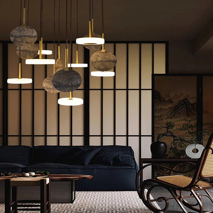 DecorBites™ Deco Wood & Marble LED Chandelier for Dinning Room