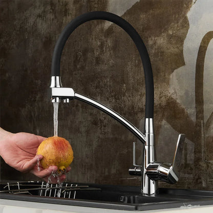 Decorbites™ Grifo de cocina montado en cubierta negro con rotación de 360° y filtro de agua