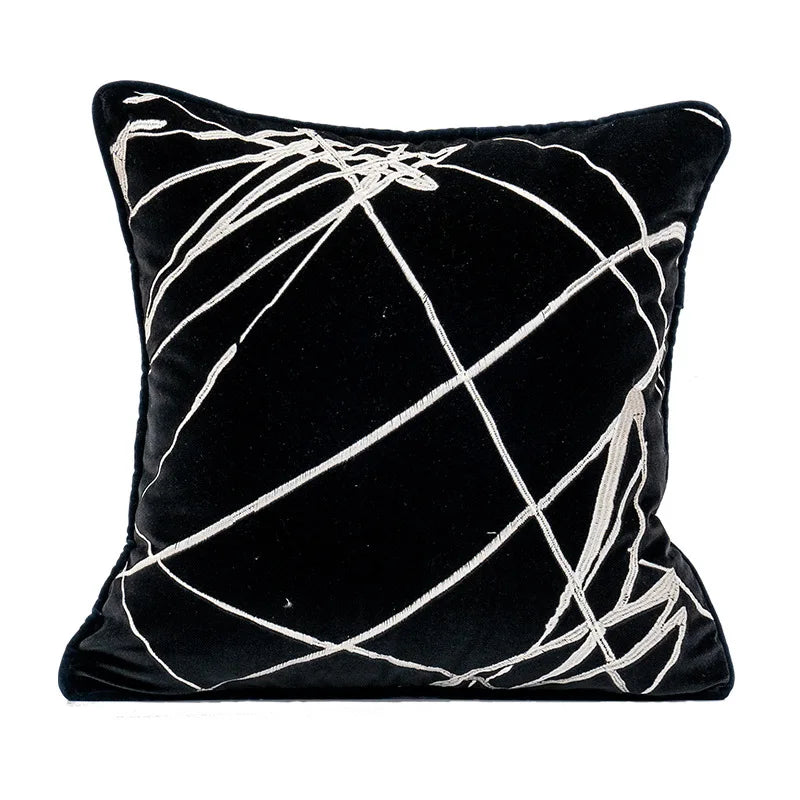 Navy Velvet Embroidered Cushion