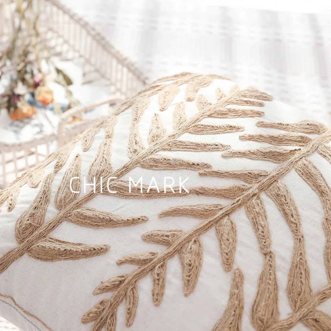 Embroidered Leaves Pillow Cover