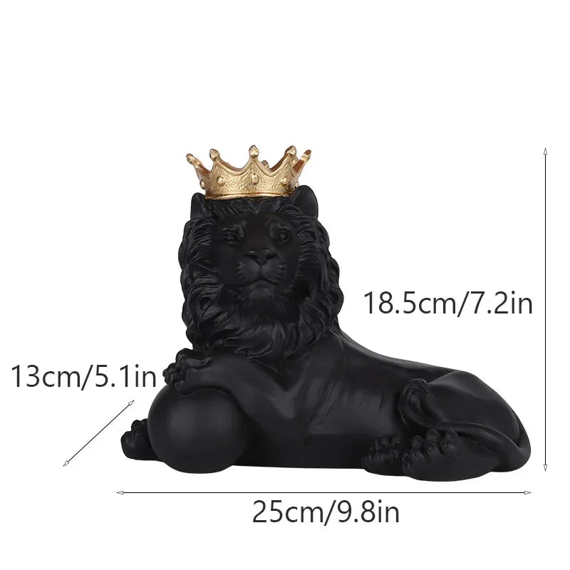 DecorBites™ Golden Crown Lion King Statue 17cm Height Nordic Handicraft Home Office Decor