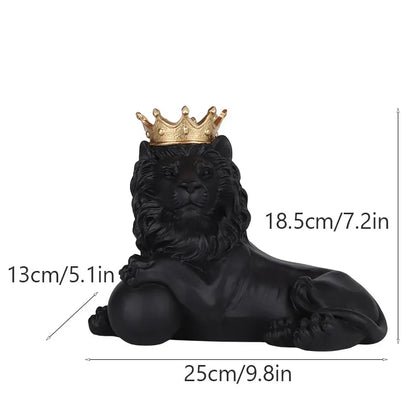 DecorBites™ Golden Crown Lion King Statue 17cm Height Nordic Handicraft Home Office Decor