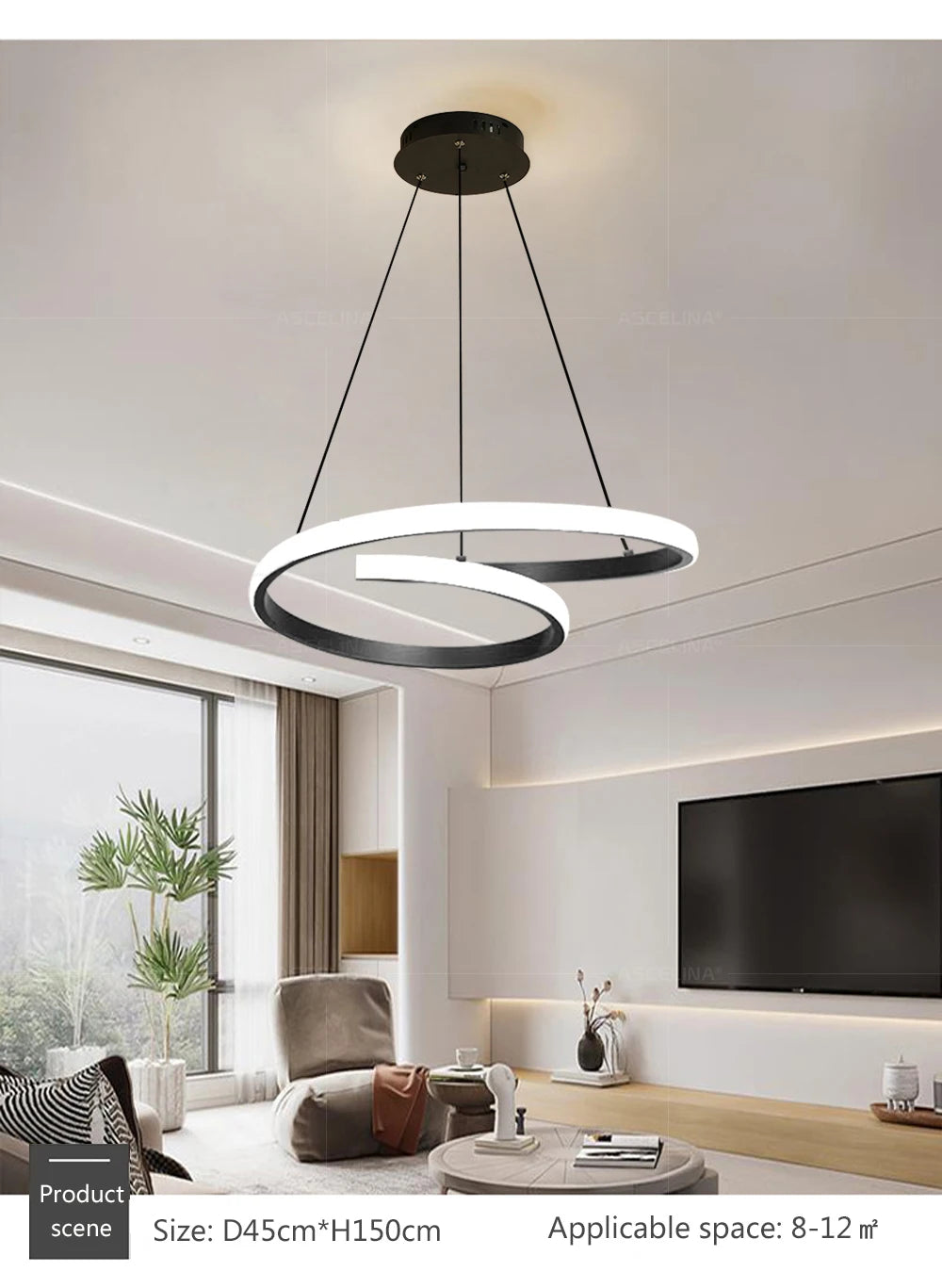Nordische LED-Hängeleuchte Minimalistisches Doppelring-Design in Schwarz und Weiß Hauptlicht für Wohnzimmer Schlafzimmer Esszimmer Villa