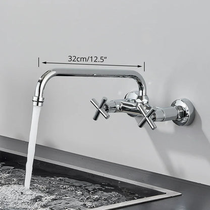 DecorBites™ Black Kitchen Faucet Mixer Tap Swivel Spout Wall Mounted Hot Cold Water