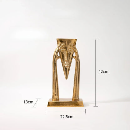 DecorBites™ Golden Masked Figure Sculpture: Abstract Geometric Portrait Home Decor Figurine