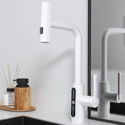 DecorBites™ Brass Kitchen Faucet Pull Out Mixer Tap in White Gray