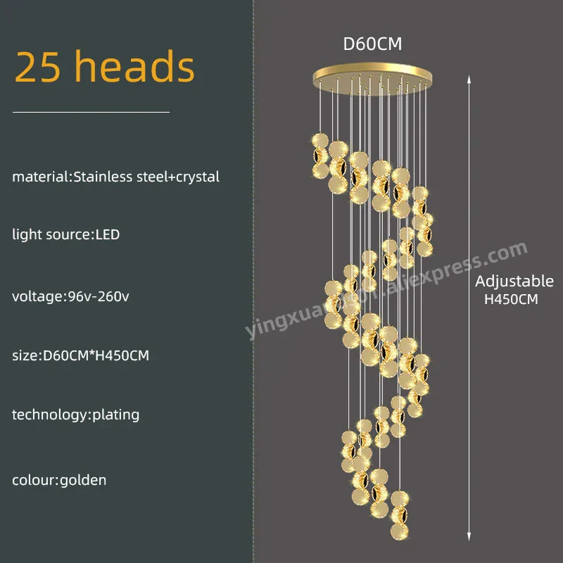 DecorBites™ Gold Crystal Chandeliers LED Pendant Lamp for Modern Living Spaces