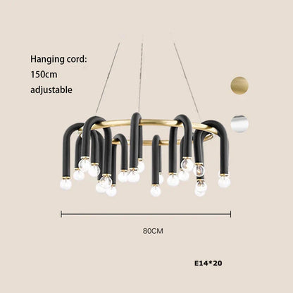 DecorBites™ Black Aluminum Tube Dimmable LED Chandelier with U-Shaped Design