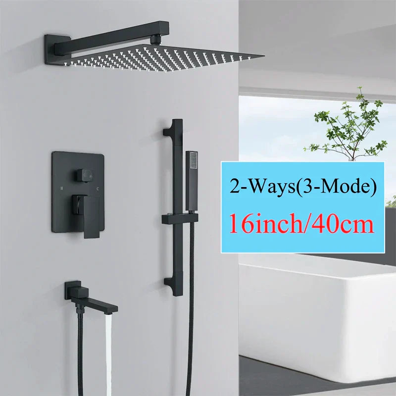 DecorBites™ Black Rainfall Shower Faucets with Slider Bar and Embedded Mixer