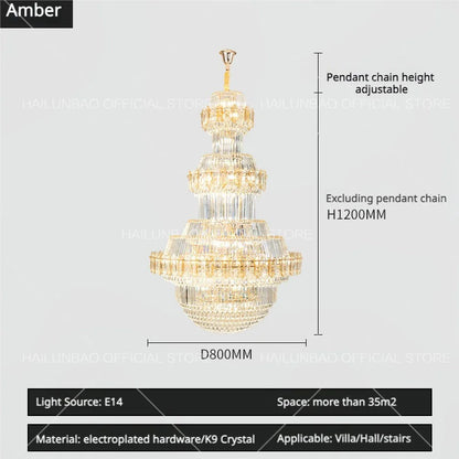 DecorBites™ Crystal Chandelier: Villa High Living Room Luxury Lighting