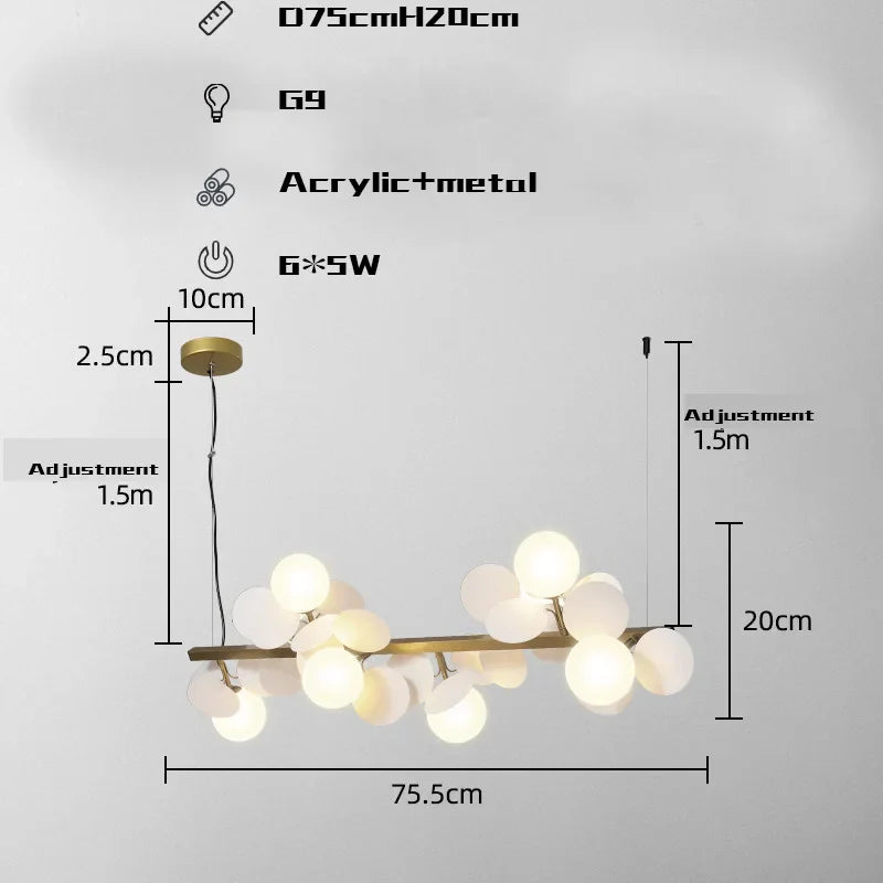 Lámpara colgante LED DecorBites™ G9 de metal dorado con decoración floral acrílica