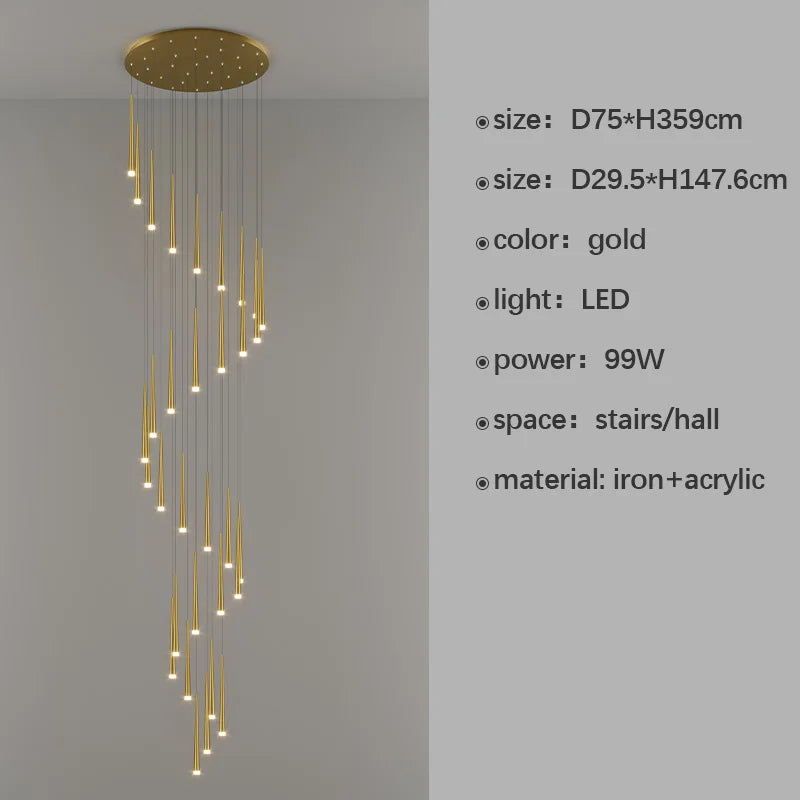 DecorBites™ LED Staircase Chandeliers: Modern Luxury for Living Room, Hall, Villa.