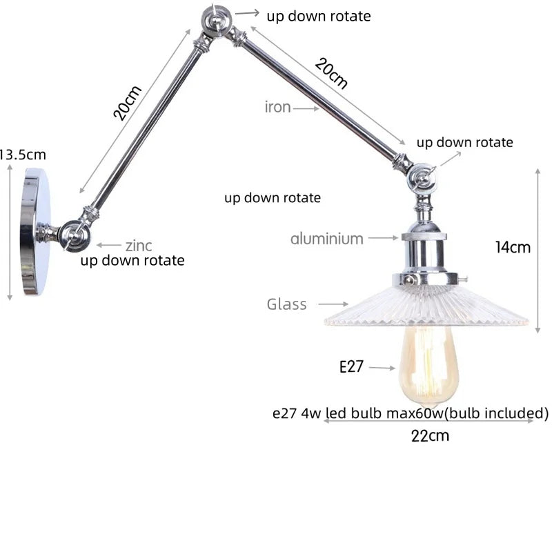 Glass Swing Arm Wall Sconce