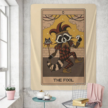 Decobites Cute Raccoon Tarot Card Tapestries: Boho Mystery Art for Hippie Home Decor