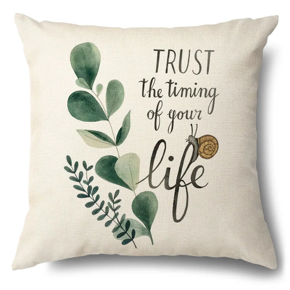 Funda de cojín decorativa DecorBites™ con diseño de hojas verdes - Funda de cojín para sofá de estilo sencillo en algodón y lino