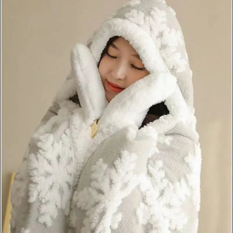 DecorBites™ Hooded Christmas Coral Velvet Wearable Blanket