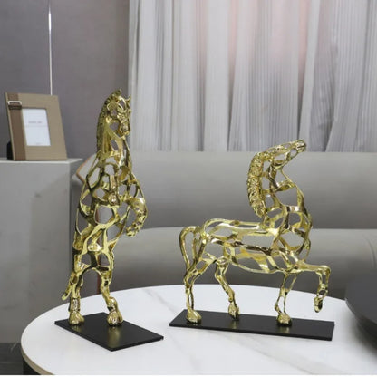 DecorBites™ Golden Horse Metal Sculpture: Elegant Home Decor Figurine