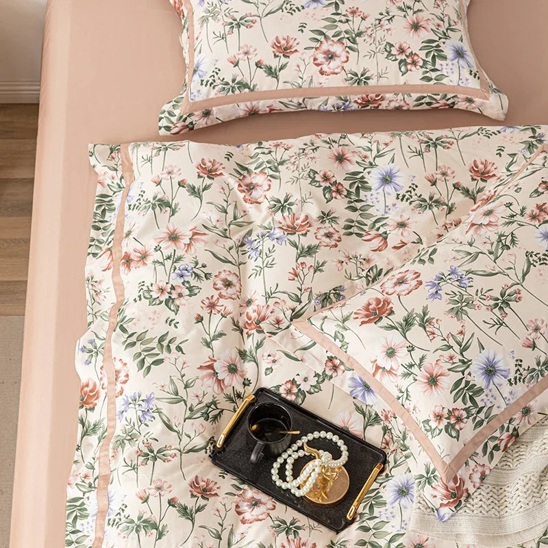 DecorBites™ 100s Egyptian Cotton Bedding Set: Queen King RU Print Sheet Pillowcase Quilt Cover