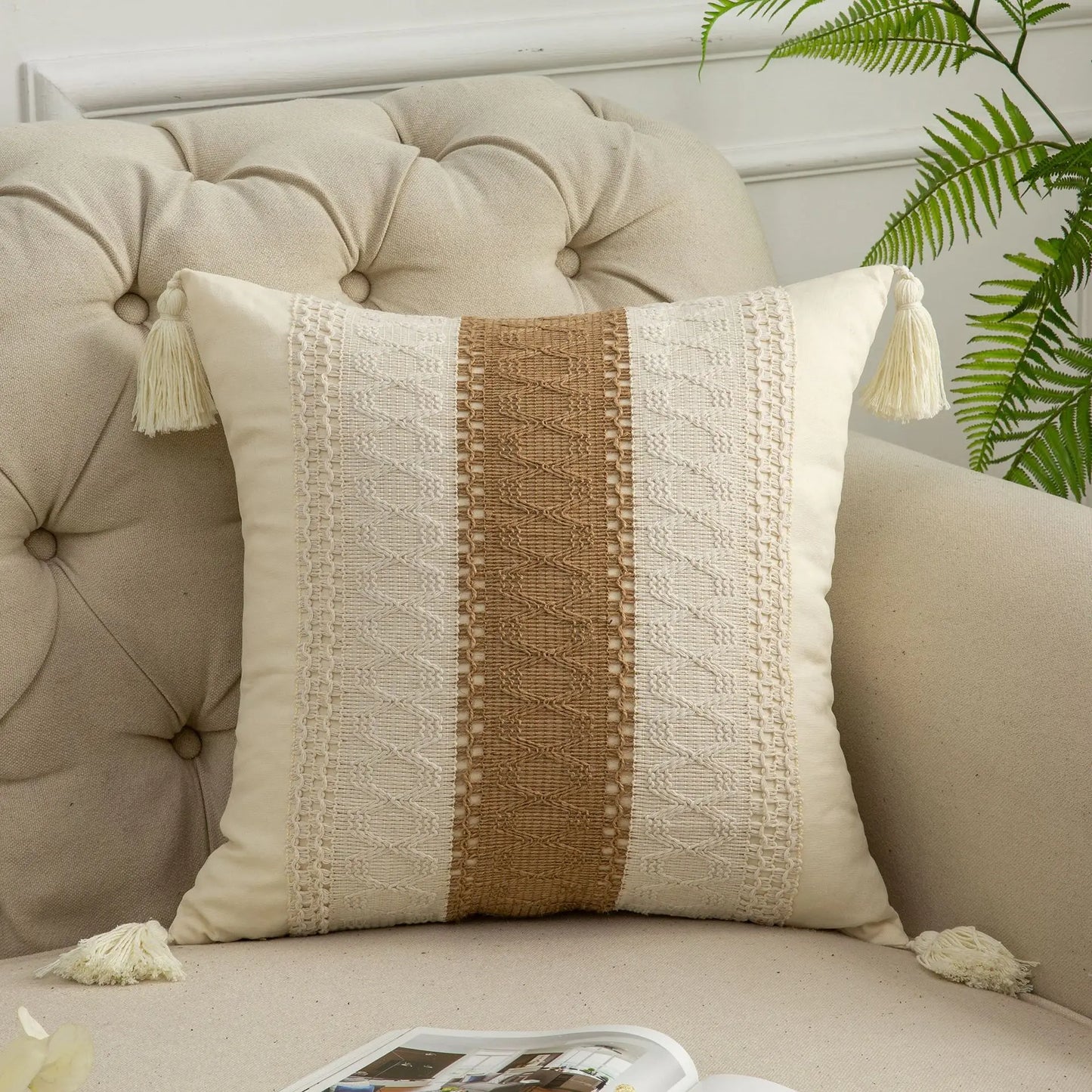 DecorBites™ Bohemian Style Fringed Throw Pillow Cover for Living Room Sofa