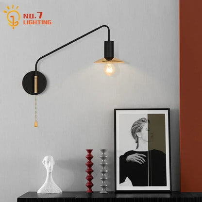 ديكوربايتس™ مصباح حائط بذراع متأرجح أسود/ذهبي LED E27 لغرفة النوم والقراءة والمقهى الفاخر