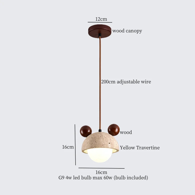 Yellow Travertine Pendant Lamp Polished Copper
