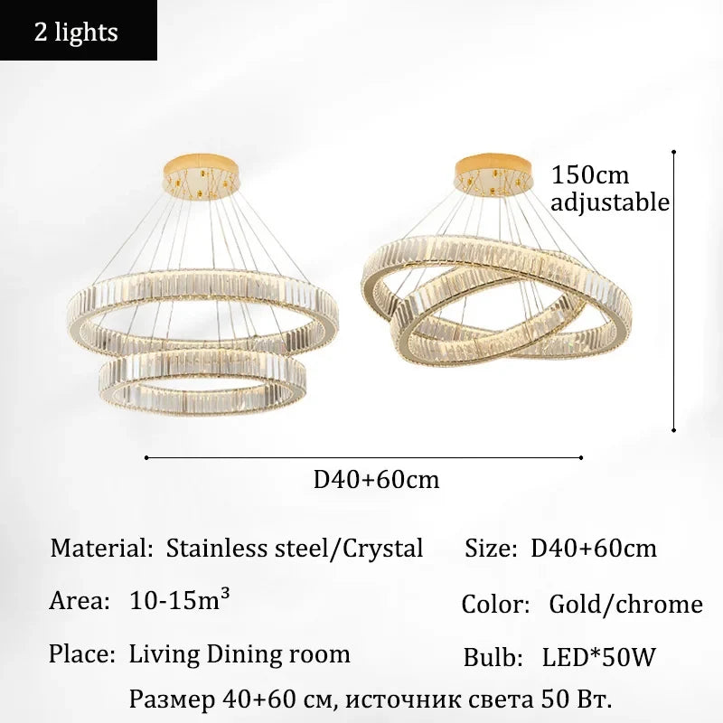 Gold Crystal Ring Pendant Light Silver Option