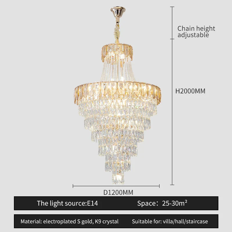 DecorBites™ Crystal Chandelier Art Living Room Lighting for Duplex Buildings and High-End Restaurants