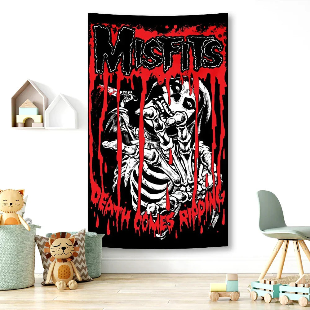 Misfits Rock Band Wall Tapestry by Decobites - Music Tapestries for Bohemian Home Decor