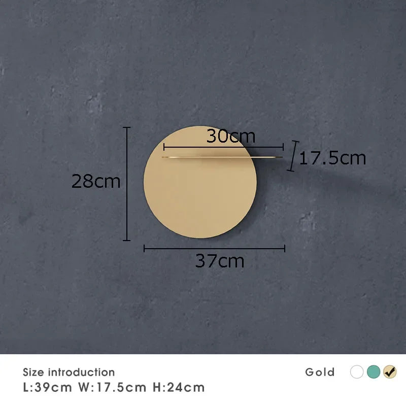 Estante de pared redondo de metal dorado DecorBites™ con ganchos